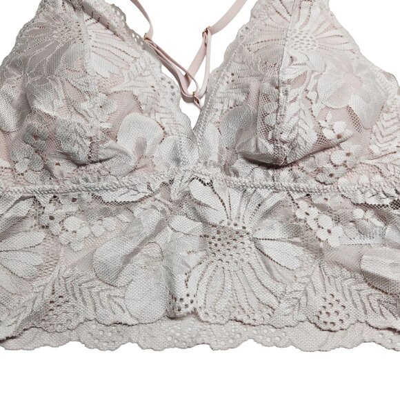AERIE LACE BRALETTE SOFT PINK FLORAL DOUBLE STRAP ADJUSTABLE NWT $40 MEDIUM - Picture 2 of 10